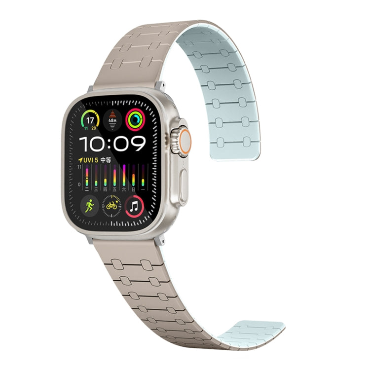 For Apple Watch Series 3 38mm Two Color Loop Magnetic Silicone Watch Band(Khaki+Light Green) - Watch Bands by PMC Jewellery | Online Shopping South Africa | PMC Jewellery