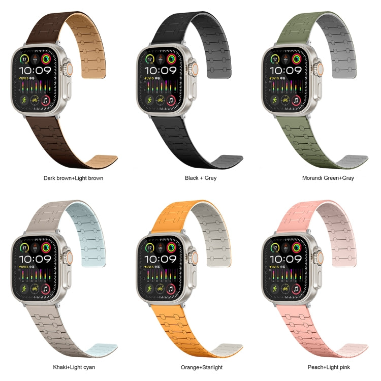 For Apple Watch 42mm Two Color Loop Magnetic Silicone Watch Band(Peach+Light Pink) - Watch Bands by PMC TechLife | Online Shopping South Africa | PMC TechLife