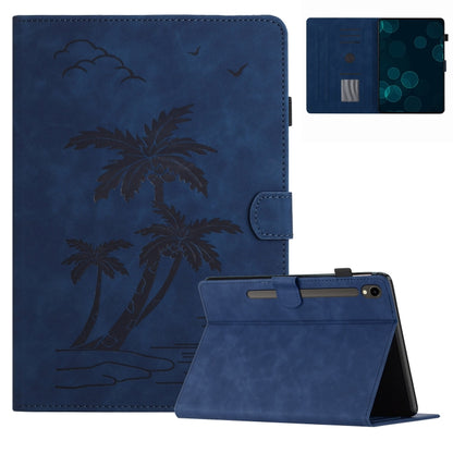 For Samsung Galaxy Tab S9 X710/X716B/X718U Coconut Tree Embossed Smart Leather Tablet Case(Blue) - Galaxy Tab S9 Cases by PMC Jewellery | Online Shopping South Africa | PMC Jewellery | Buy Now Pay Later Mobicred