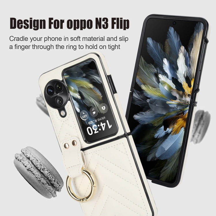 For OPPO Find N3 Flip V-shaped PU Hybrid TPU Ring Holder Phone Case(White) - Find N3 Flip Cases by PMC Jewellery | Online Shopping South Africa | PMC Jewellery | Buy Now Pay Later Mobicred