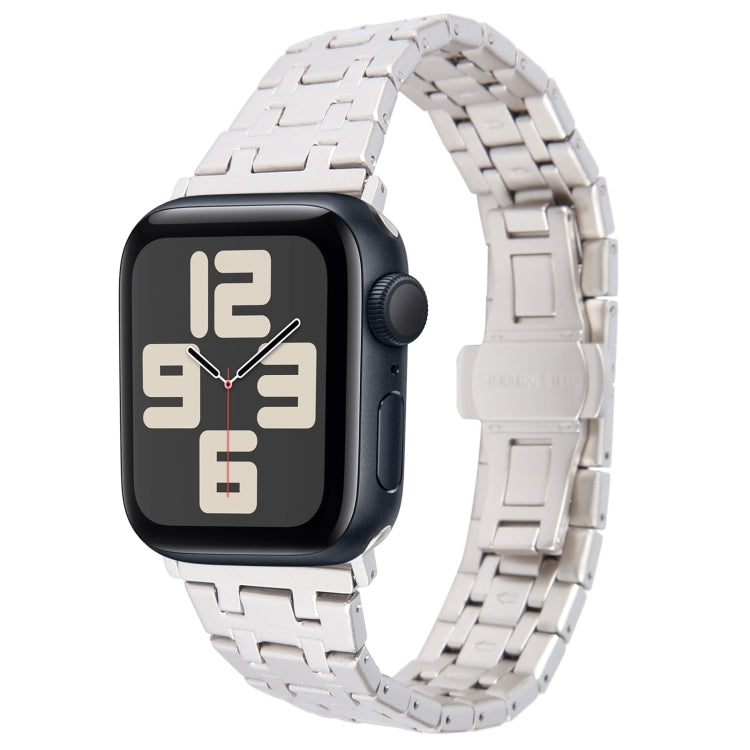 For Apple Watch SE 2023 40mm Double T Stainless Steel Watch Band(Starlight) - Watch Bands by PMC Jewellery | Online Shopping South Africa | PMC Jewellery