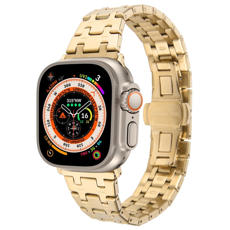 For Apple Watch Ultra 49mm Double T Stainless Steel Watch Band(Gold) - Watch Bands by PMC Jewellery | Online Shopping South Africa | PMC Jewellery