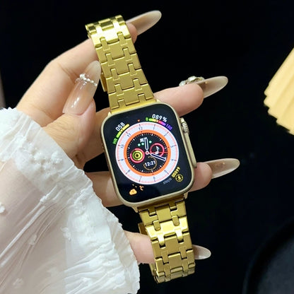 For Apple Watch Series 8 41mm Double T Stainless Steel Watch Band(Gold) - Watch Bands by PMC Jewellery | Online Shopping South Africa | PMC Jewellery