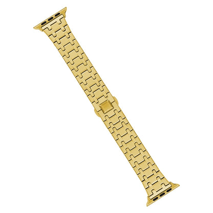 For Apple Watch Series 8 45mm Double T Stainless Steel Watch Band(Gold) - Watch Bands by PMC Jewellery | Online Shopping South Africa | PMC Jewellery