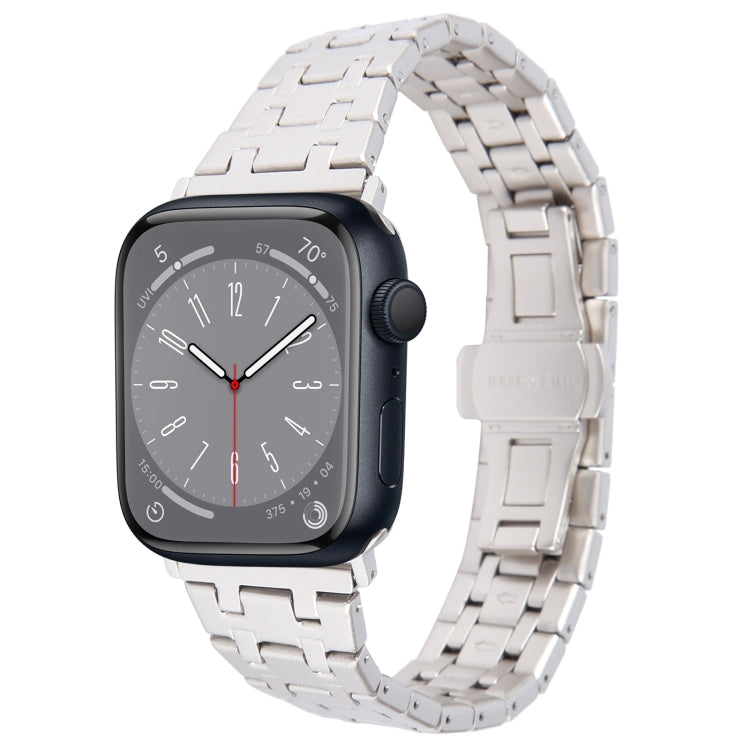 For Apple Watch Series 8 45mm Double T Stainless Steel Watch Band(Starlight) - Watch Bands by PMC Jewellery | Online Shopping South Africa | PMC Jewellery