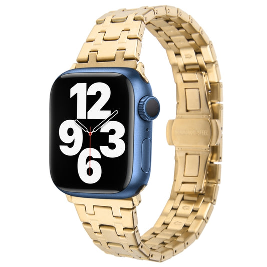 For Apple Watch Series 7 45mm Double T Stainless Steel Watch Band(Gold) - Watch Bands by PMC Jewellery | Online Shopping South Africa | PMC Jewellery