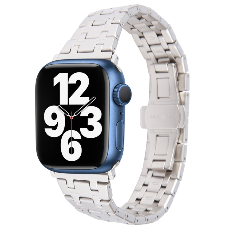 For Apple Watch Series 7 45mm Double T Stainless Steel Watch Band(Starlight) - Watch Bands by PMC Jewellery | Online Shopping South Africa | PMC Jewellery