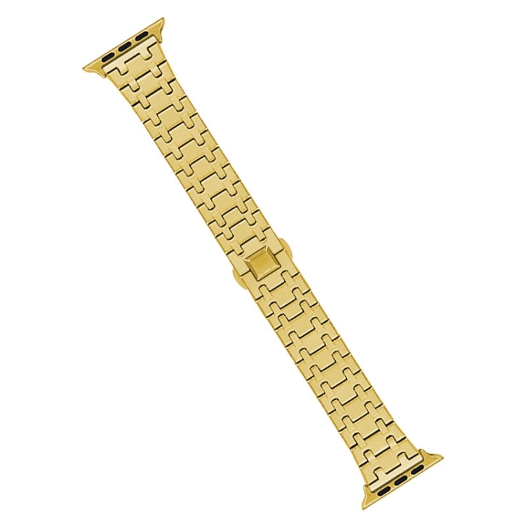 For Apple Watch SE 44mm Double T Stainless Steel Watch Band(Gold) - Watch Bands by PMC Jewellery | Online Shopping South Africa | PMC Jewellery