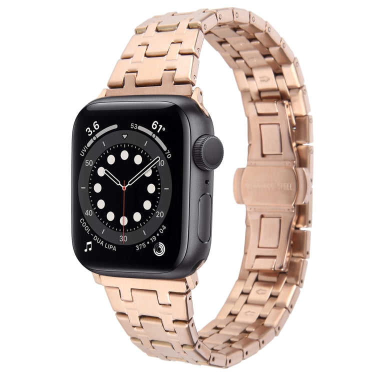 For Apple Watch Series 6 44mm Double T Stainless Steel Watch Band(Rose Gold) - Watch Bands by PMC Jewellery | Online Shopping South Africa | PMC Jewellery