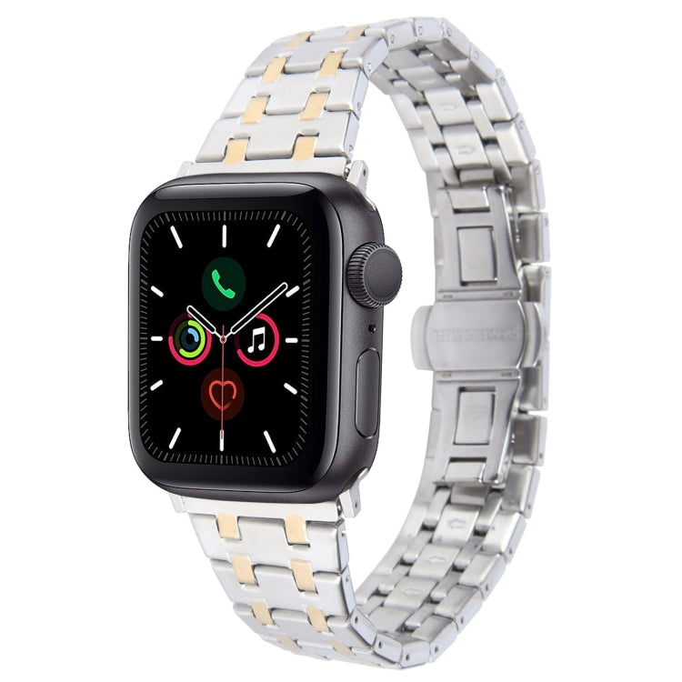 For Apple Watch Series 5 44mm Double T Stainless Steel Watch Band(Silver Gold) - Watch Bands by PMC Jewellery | Online Shopping South Africa | PMC Jewellery