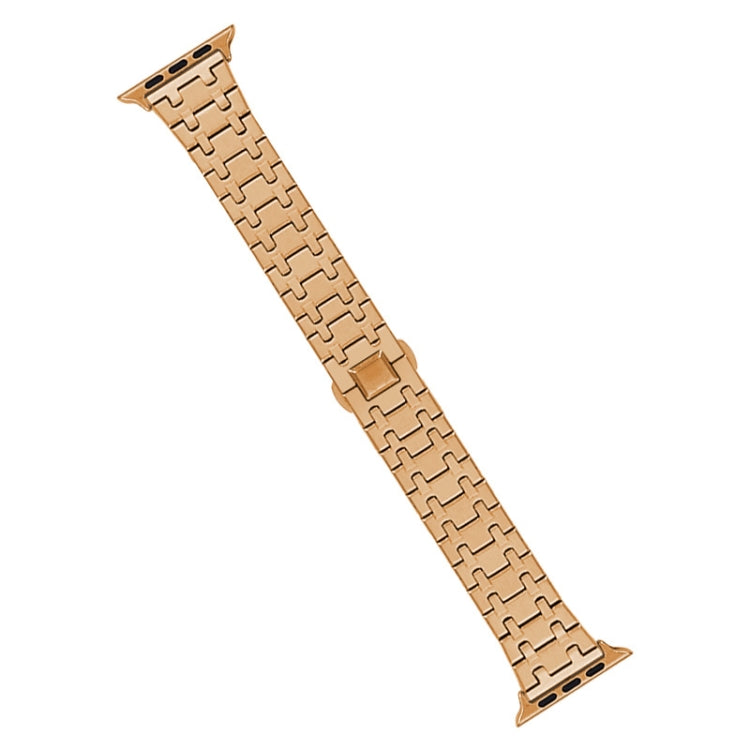 For Apple Watch Series 4 44mm Double T Stainless Steel Watch Band(Rose Gold) - Watch Bands by PMC Jewellery | Online Shopping South Africa | PMC Jewellery