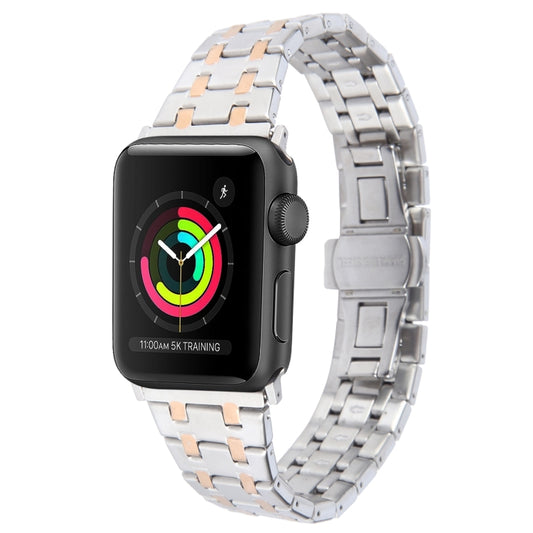 For Apple Watch Series 3 42mm Double T Stainless Steel Watch Band(Silver Rose Gold) - Watch Bands by PMC Jewellery | Online Shopping South Africa | PMC Jewellery