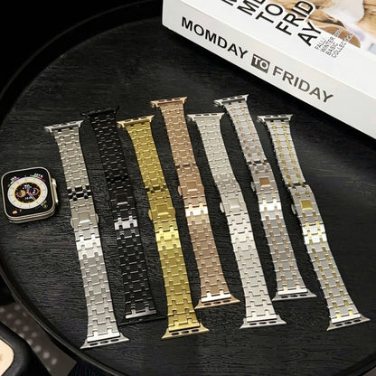 For Apple Watch Series 7 41mm Double T Stainless Steel Watch Band(Gold) - Watch Bands by PMC Jewellery | Online Shopping South Africa | PMC Jewellery