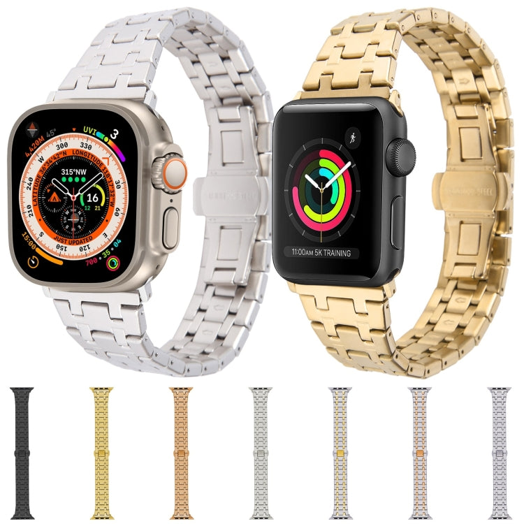 For Apple Watch SE 44mm Double T Stainless Steel Watch Band(Starlight) - Watch Bands by PMC TechLife | Online Shopping South Africa | PMC TechLife