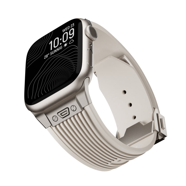 For Apple Watch Series 5 44mm Vertical Texture Titanium Buckle Elastic Silicone Watch Band(Starlight) - free shipping - PMC TechLife - Order now!