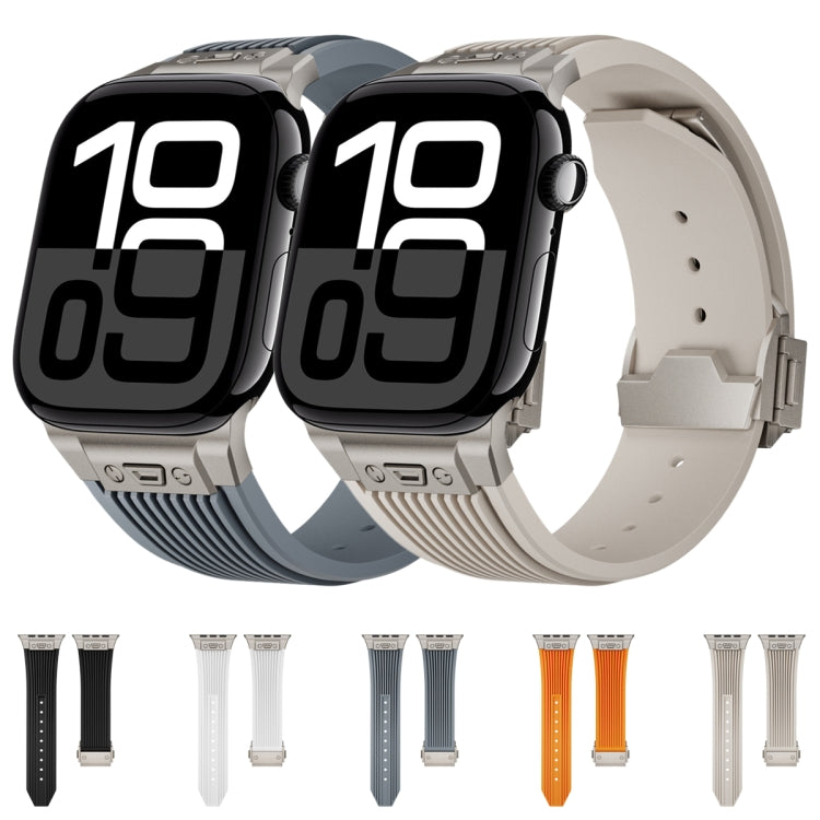 For Apple Watch 42mm Vertical Texture Titanium Buckle Elastic Silicone Watch Band(Black) - free shipping - PMC TechLife - Order now!
