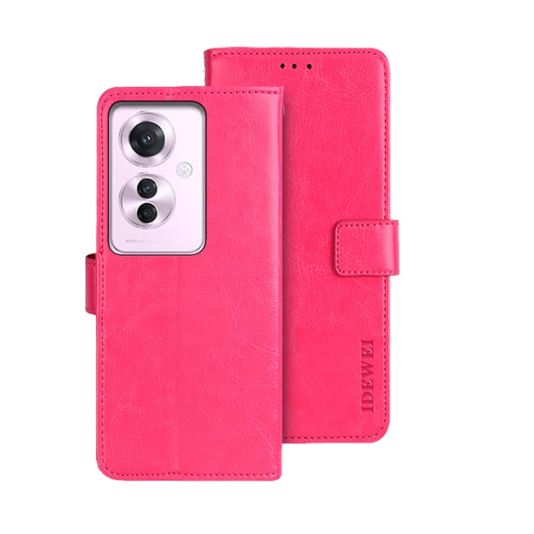 For OPPO Reno11 F 5G idewei Crazy Horse Texture Leather Phone Case(Rose Red) - Reno11 F Cases by idewei | Online Shopping South Africa | PMC Jewellery | Buy Now Pay Later Mobicred