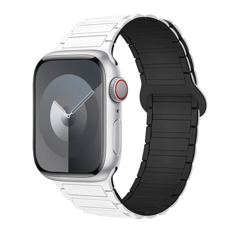 For Apple Watch SE 2023 44mm I-Shaped Magnetic Silicone Watch Band(White Black) - Watch Bands by PMC Jewellery | Online Shopping South Africa | PMC Jewellery