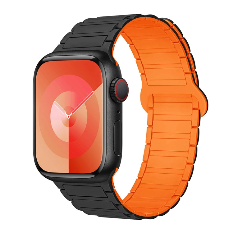 For Apple Watch Series 9 45mm I-Shaped Magnetic Silicone Watch Band(Black Orange) - Watch Bands by PMC Jewellery | Online Shopping South Africa | PMC Jewellery