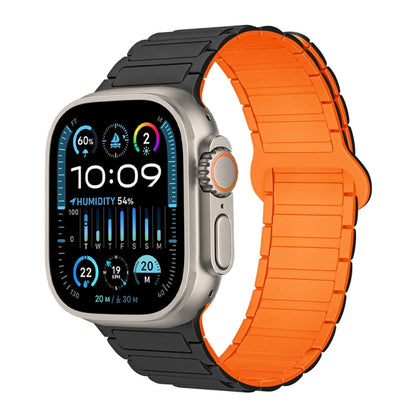 For Apple Watch Ultra 49mm I-Shaped Magnetic Silicone Watch Band(Black Orange) - Watch Bands by PMC Jewellery | Online Shopping South Africa | PMC Jewellery