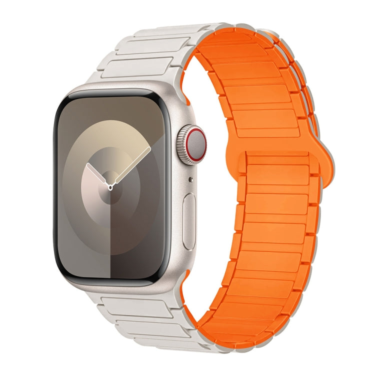 For Apple Watch Series 8 41mm I-Shaped Magnetic Silicone Watch Band(White Orange) - Watch Bands by PMC Jewellery | Online Shopping South Africa | PMC Jewellery