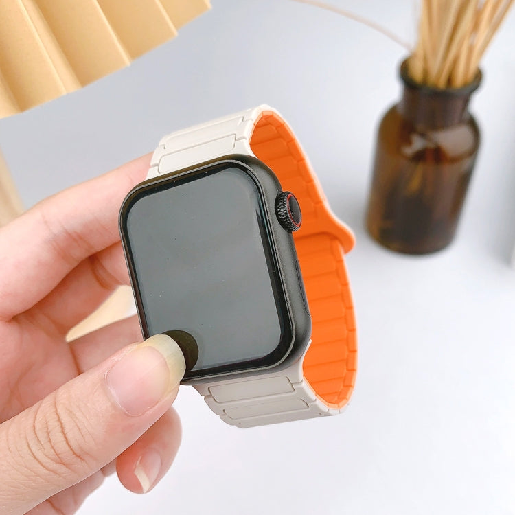 For Apple Watch SE 2023 44mm I-Shaped Magnetic Silicone Watch Band(Black Orange) - Watch Bands by PMC Jewellery | Online Shopping South Africa | PMC Jewellery