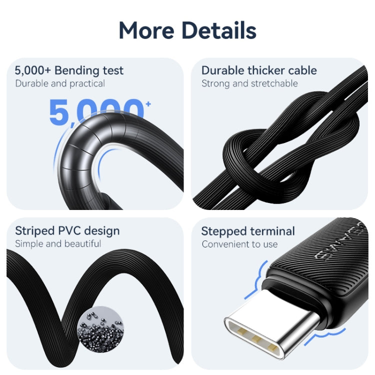 USAMS US-SJ698 USB to USB-C / Type-C 3A Striped Fast Charge Data Cable, Length:3m(Pink) - free shipping - PMc TechLife - Order now!