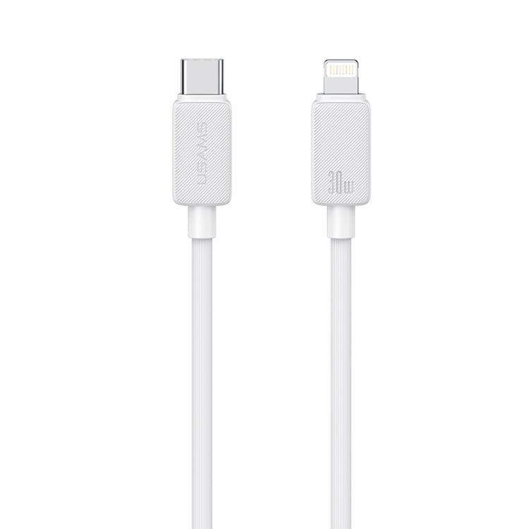 USAMS US-SJ702 USB-C / Type-C to 8 Pin 30W Striped Fast Charge Data Cable, Length:3m(White) - 2 in 1 Cable by USAMS | Online Shopping South Africa | PMC Jewellery | Buy Now Pay Later Mobicred