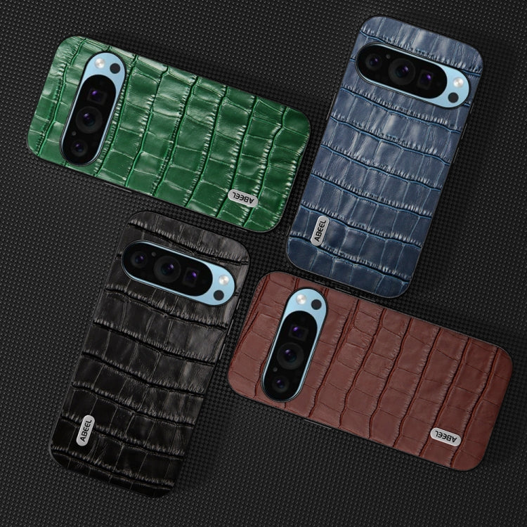 For Google Pixel 9 ABEEL Crocodile Texture Genuine Leather Phone Case(Green) - Google Cases by PMC TechLife | Online Shopping South Africa | PMC TechLife | Buy Now Pay Later Mobicred
