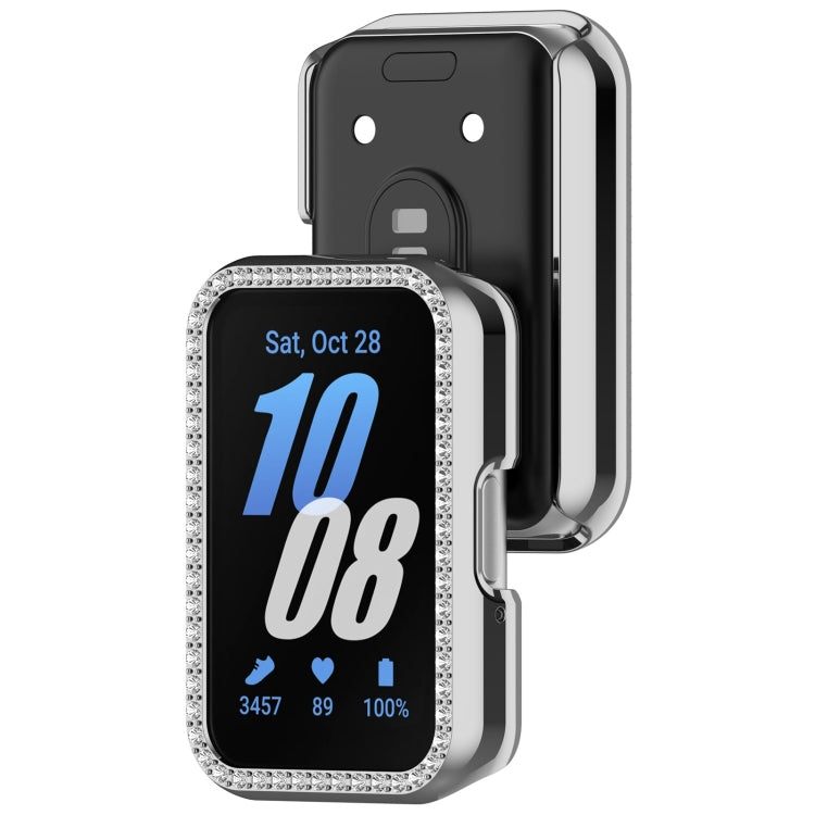 For Samsung Galaxy Fit 3 Diamond Half Pack Hollow PC Watch Protective Case(Silver) - Watch Cases by PMC TechLife | Online Shopping South Africa | PMC TechLife