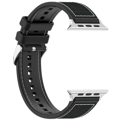 For Apple Watch Series 8 45mm Ordinary Buckle Hybrid Nylon Braid Silicone Watch Band(Black) - Watch Bands by PMC Jewellery | Online Shopping South Africa | PMC Jewellery