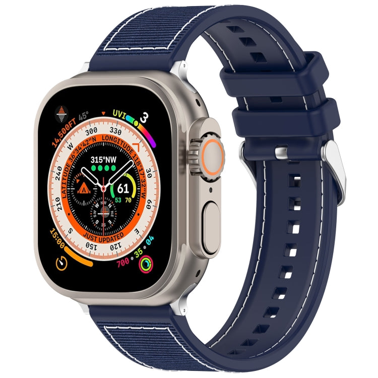 For Apple Watch Series 8 45mm Ordinary Buckle Hybrid Nylon Braid Silicone Watch Band(Midnight Blue) - Watch Bands by PMC Jewellery | Online Shopping South Africa | PMC Jewellery