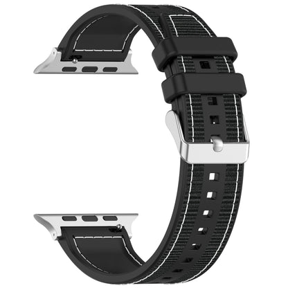 For Apple Watch Series 7 41mm Ordinary Buckle Hybrid Nylon Braid Silicone Watch Band(Black) - Watch Bands by PMC Jewellery | Online Shopping South Africa | PMC Jewellery