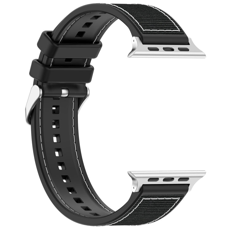 For Apple Watch Series 7 45mm Ordinary Buckle Hybrid Nylon Braid Silicone Watch Band(Black) - Watch Bands by PMC Jewellery | Online Shopping South Africa | PMC Jewellery