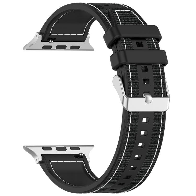 For Apple Watch Series 2 42mm Ordinary Buckle Hybrid Nylon Braid Silicone Watch Band(Black) - Watch Bands by PMC Jewellery | Online Shopping South Africa | PMC Jewellery