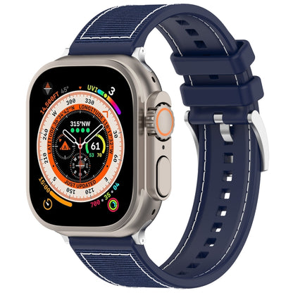 For Apple Watch Series 9 45mm Official Buckle Hybrid Nylon Braid Silicone Watch Band(Midnight Blue) - Watch Bands by PMC Jewellery | Online Shopping South Africa | PMC Jewellery