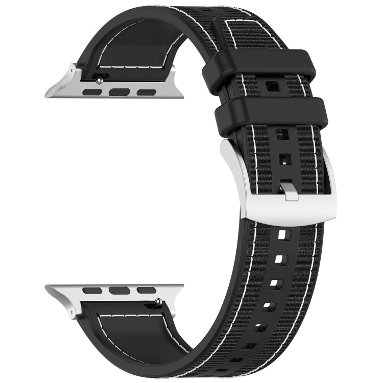 For Apple Watch Series 8 45mm Official Buckle Hybrid Nylon Braid Silicone Watch Band(Black) - Watch Bands by PMC Jewellery | Online Shopping South Africa | PMC Jewellery