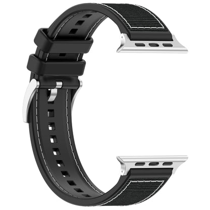 For Apple Watch Series 7 45mm Official Buckle Hybrid Nylon Braid Silicone Watch Band(Black) - Watch Bands by PMC Jewellery | Online Shopping South Africa | PMC Jewellery