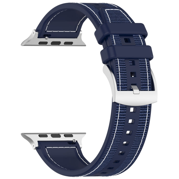 For Apple Watch Series 7 45mm Official Buckle Hybrid Nylon Braid Silicone Watch Band(Midnight Blue) - Watch Bands by PMC Jewellery | Online Shopping South Africa | PMC Jewellery