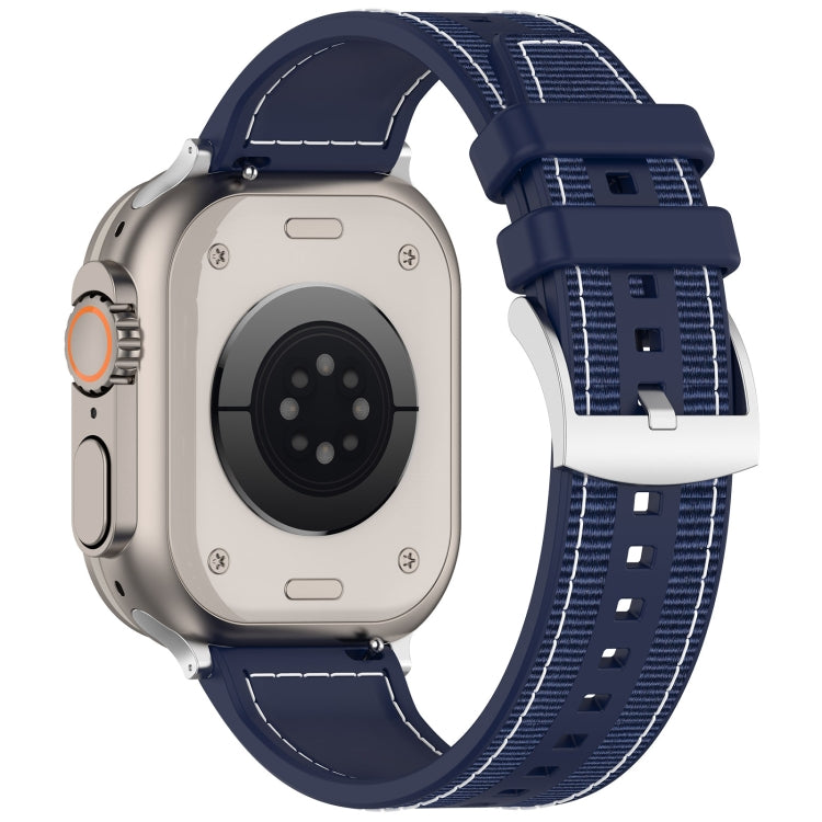 For Apple Watch 42mm Official Buckle Hybrid Nylon Braid Silicone Watch Band(Midnight Blue) - Watch Bands by PMC Jewellery | Online Shopping South Africa | PMC Jewellery