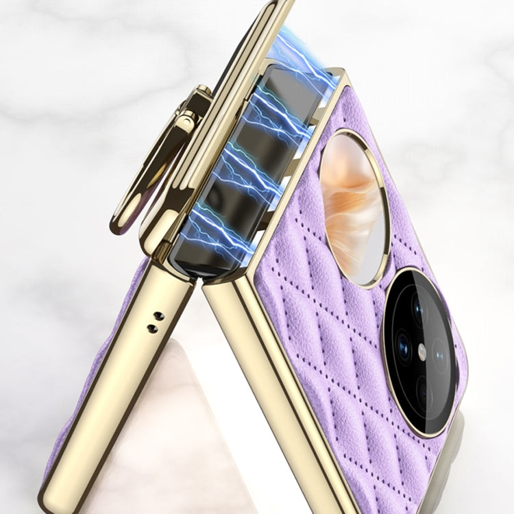 For Huawei Pocket 2 GKK Rhombus Pattern Electroplated Leather Phone Case with Ring(Purple) - Huawei Cases by GKK | Online Shopping South Africa | PMC Jewellery | Buy Now Pay Later Mobicred