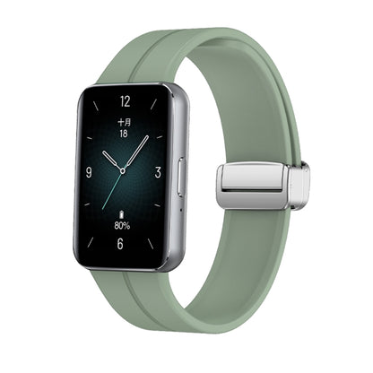 For Honor Band 9 Magnetic Folding Silver Buckle Silicone Watch Band(Grey Green) - Watch Bands by PMC Jewellery | Online Shopping South Africa | PMC Jewellery