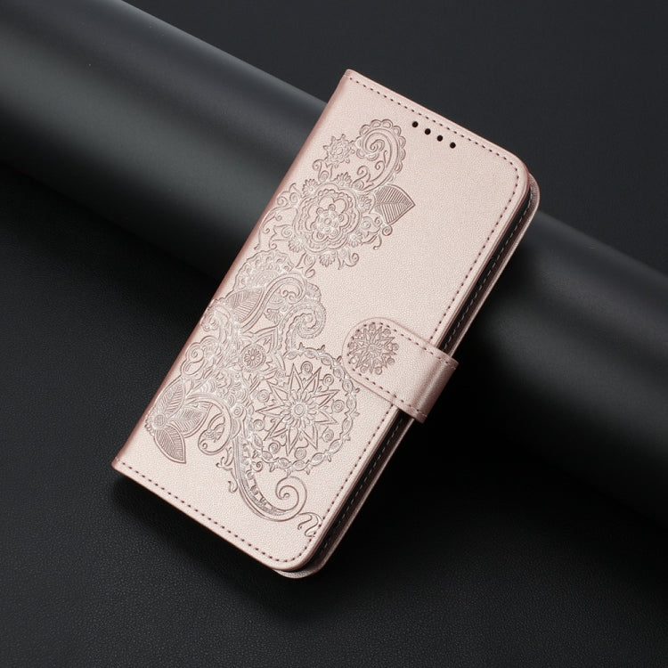 For iPhone 16 Pro Datura Flower Embossed Flip Leather Phone Case(Rose Gold) - iPhone 16 Pro Cases by PMC TechLife | Online Shopping South Africa | PMC TechLife | Buy Now Pay Later Mobicred