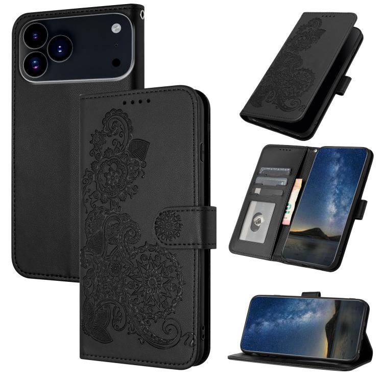For iPhone 17 Pro Datura Flower Embossed Flip Leather Phone Case(Black) - free shipping - PMc TechLife - Order now!