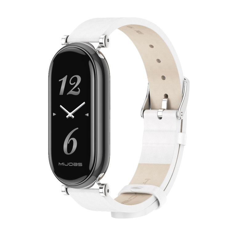 For Xiaomi Mi Band 8 / 9 / 9 NFC Mijobs GT4 First Layer Cowhide Watch Band(White Silver) - Watch Bands by MIJOBS | Online Shopping South Africa | PMc TechLife | Buy Now Pay Later Mobicred
