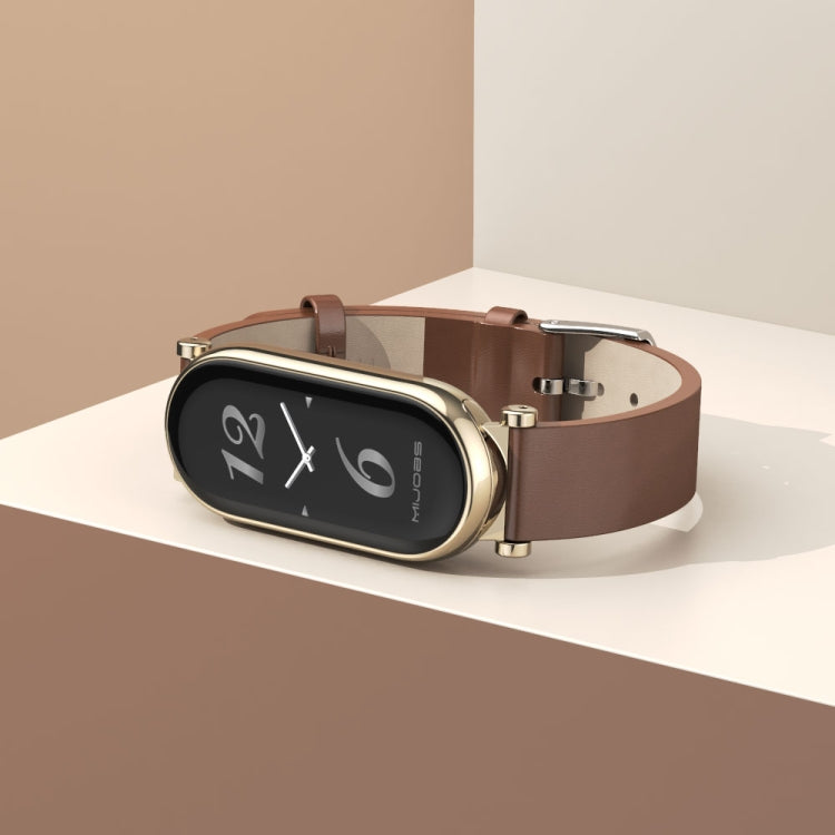 For Xiaomi Mi Band 8 / 9 / 9 NFC Mijobs GT4 First Layer Cowhide Watch Band(White Silver) - Watch Bands by MIJOBS | Online Shopping South Africa | PMc TechLife | Buy Now Pay Later Mobicred