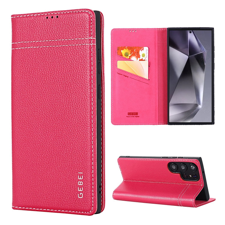 For Samsung Galaxy S24 Ultra 5G GEBEI Top-grain Horizontal Flip Leather Phone Case(Rose Red) - Galaxy S24 Ultra 5G Cases by GEBEI | Online Shopping South Africa | PMC Jewellery | Buy Now Pay Later Mobicred