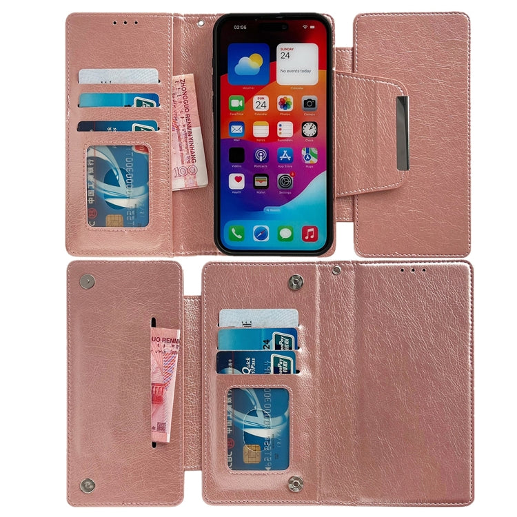 For iPhone 16 Pro Max Multifunctional Seven Cards Wallet Leather Phone Case(Rose Gold) - iPhone 16 Pro Max Cases by PMC Jewellery | Online Shopping South Africa | PMC Jewellery | Buy Now Pay Later Mobicred