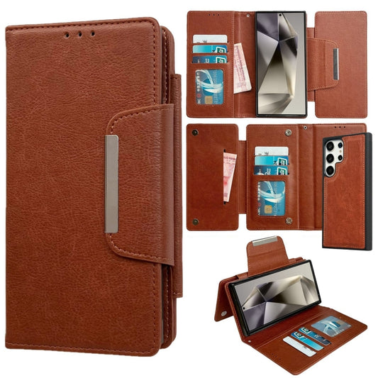 For Samsung Galaxy S24 Ultra 5G Multifunctional 7-Card Wallet Leather Phone Case(Brown) - Galaxy S24 Ultra 5G Cases by PMC Jewellery | Online Shopping South Africa | PMC Jewellery | Buy Now Pay Later Mobicred