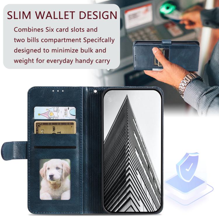 For iPhone 16e Simple 6-Card Wallet Leather Phone Case(Navy Blue) - iPhone 16e Cases by PMC TechLife | Online Shopping South Africa | PMC TechLife | Buy Now Pay Later Mobicred